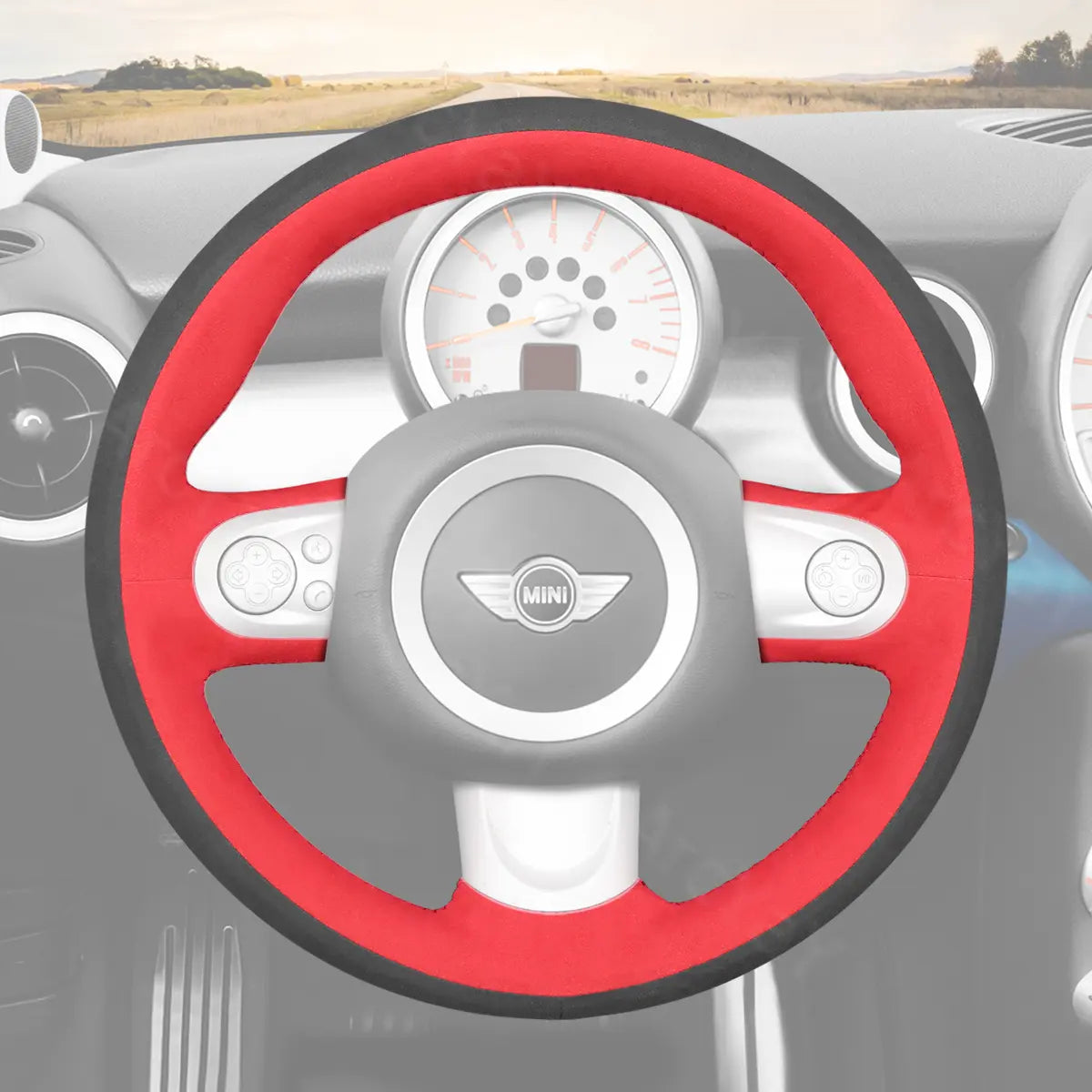 Leather steering cover for MINI Countryman (2010-2015). Designed for comfort, durability, and a sleek upgrade to your SUV's steering wheel.
