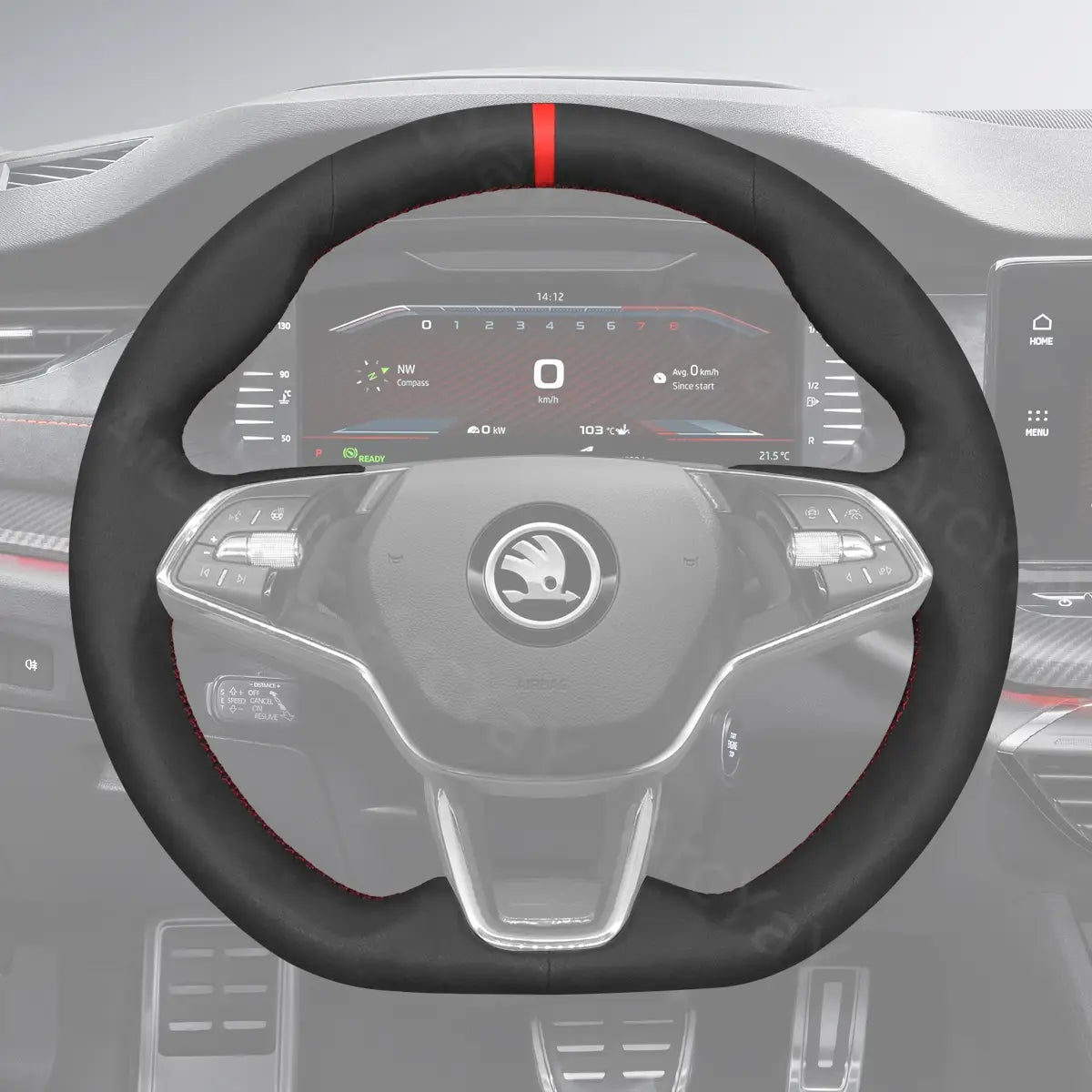 Future-design steering cover for Skoda Fabia, Scala & Octavia (2021-2025). Modern styling with protection.